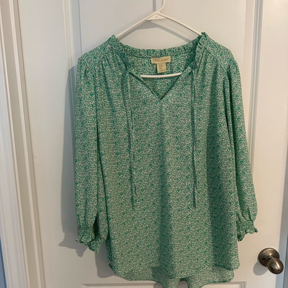 Cynthia Rowley Relaxed Green Tie Front Blouse